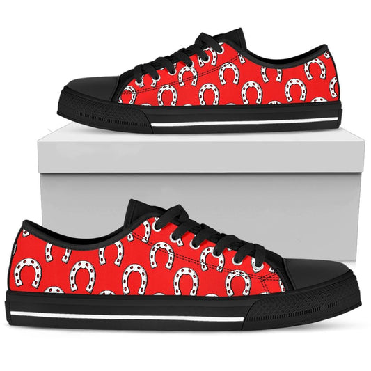 Shoes Red Horse Shoe - Low Tops Womens Low Top - Black - Red Horse Shoe - Low Tops / US5.5 (EU36) Shoezels™ Shoes | Boots | Sneakers