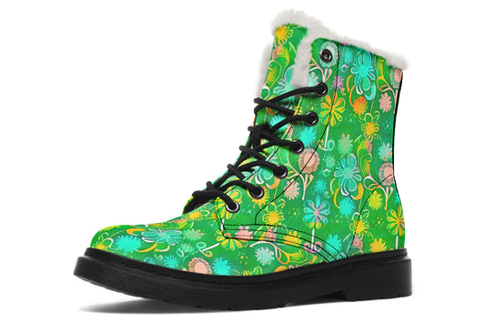 Green Stylised Flowers - Cosy Boots