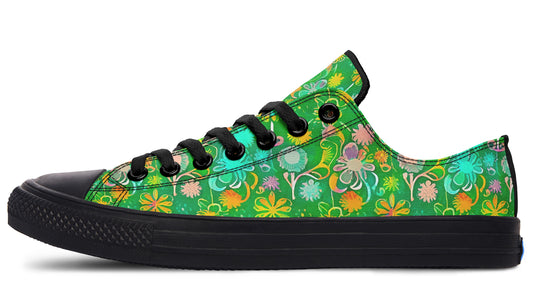 Green Stylised Flowers - Low Tops