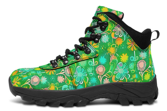 Green Stylised Flowers - Power Boots