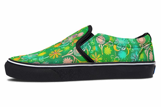 Green Stylised Flowers - Slip Ons