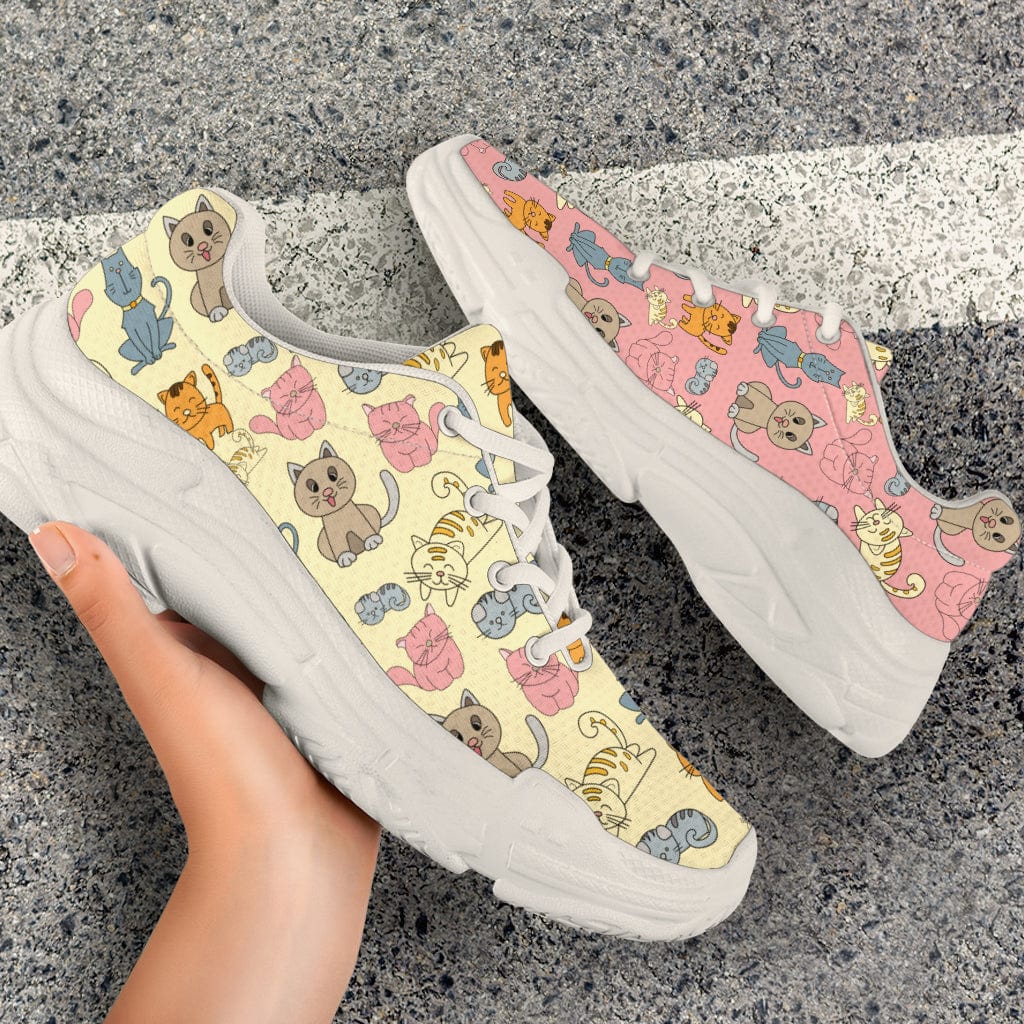 Mismatched Cartoon Cats - Chunky Sneakers Shoezels™