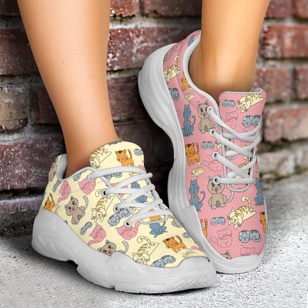 Mismatched Cartoon Cats - Chunky Sneakers Shoezels™