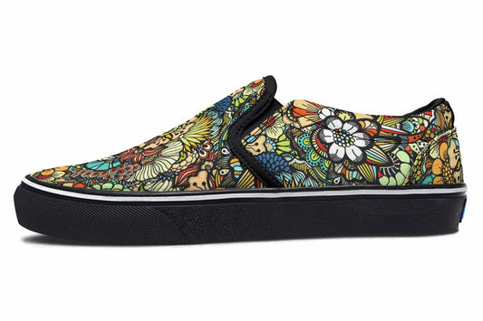 Slip-Ons Artsy Flowers - Slip Ons Women's Slipons / Black Sole / US 6 / EU36 Shoezels™