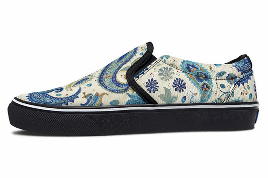 Slip-Ons Blue And Gold Paisley - Slip Ons Women's Slipons / Black Sole / US 6 / EU36 Shoezels™