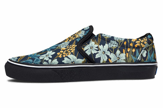 Slip-Ons Blue Wildflowers - Slip Ons Women's Slipons / Black Sole / US 6 / EU36 Shoezels™