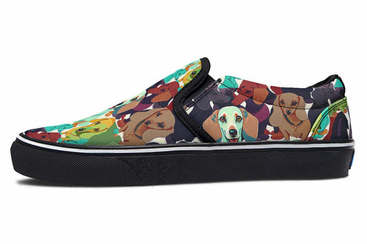 Slip-Ons Coloured Dachshunds - Slip Ons Women's Slipons / Black Sole / US 6 / EU36 Shoezels™