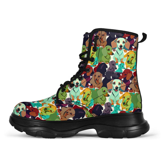 Coloured Dachshunds - Chunky boots Women's Chunky Boots - Coloured Dachshunds - Chunky boots / US5 (EU35) Shoezels™