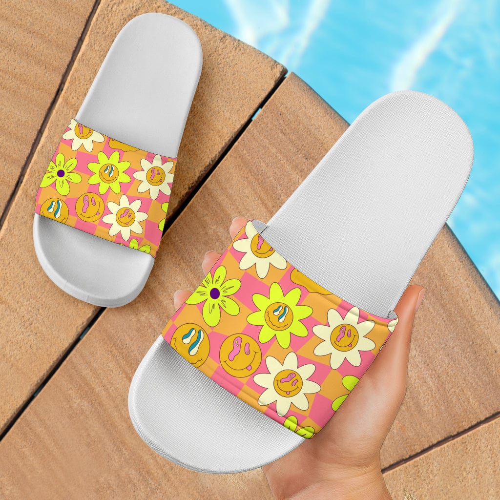 Crazy Flowers - Slider Shoes Women's Slide Sandals - White - Crazy Flowers - Slider Shoes / US5 (EU36) Shoezels™