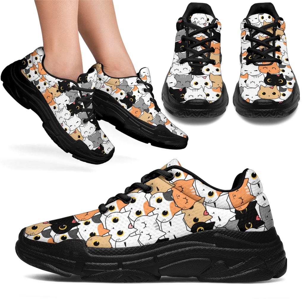 Cat Faces - Chunky Sneakers (Black or White Sole) Women's Sneakers - Black - Cat Faces - Chunky Sneakers / US5.5 (EU36) Shoezels™