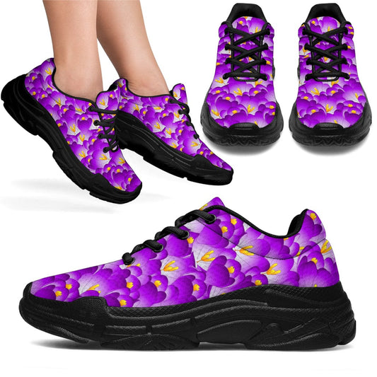 Purple Blooms - Chunky Sneakers Women's Sneakers - Black - Purple Blooms - Chunky Sneakers / US5.5 (EU36) Shoezels™