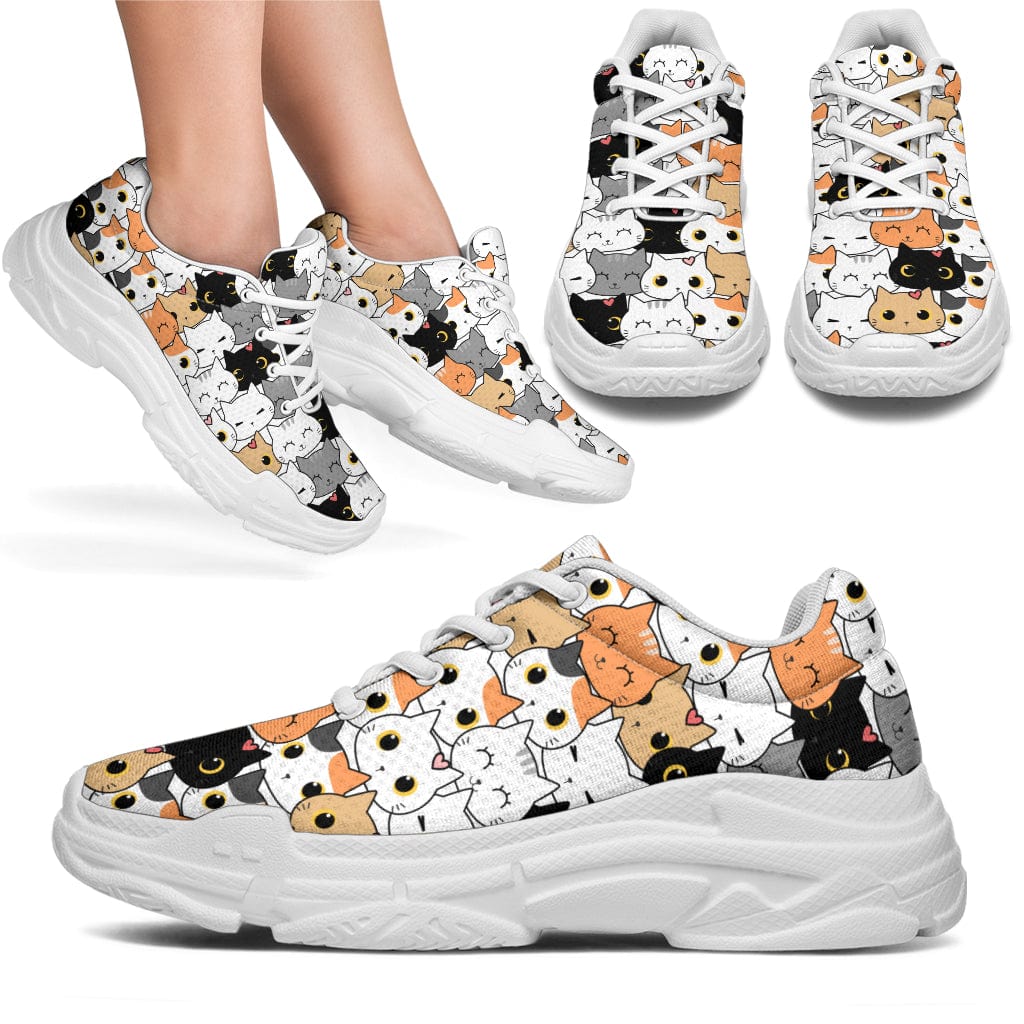 Cat Faces - Chunky Sneakers (Black or White Sole) Women's Sneakers - White - Cat Faces - Chunky Sneakers (White) / US5.5 (EU36) Shoezels™