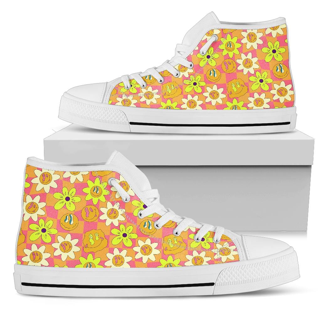 Crazy Flowers - High Tops Womens High Top - White - Crazy Flowers - High Tops / US5.5 (EU36) Shoezels™