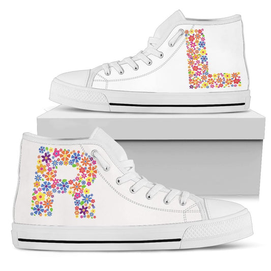 Left/Right Floral - High Tops Womens High Top - White - Left/Right Floral - High Tops / US5.5 (EU36) Shoezels™