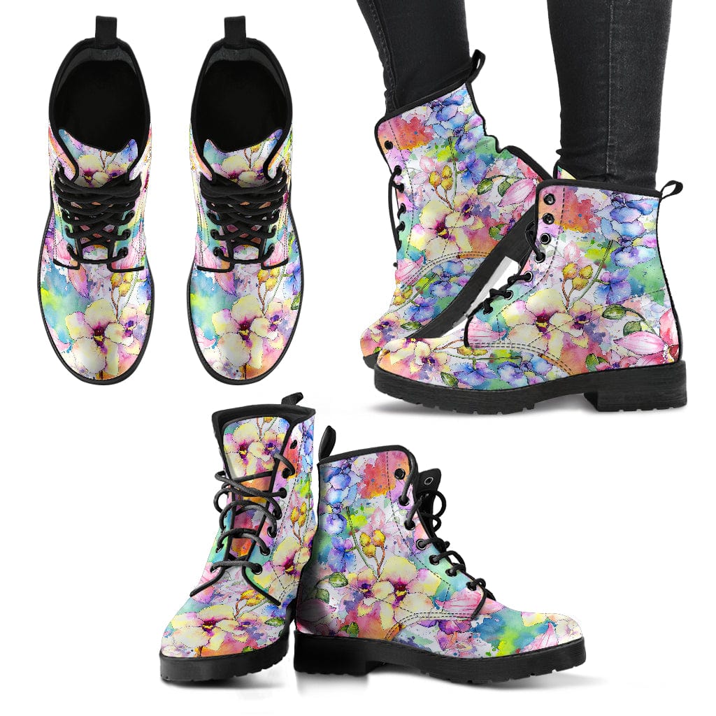 Artistic Pastel Flower Cruelty Free Leather Boots