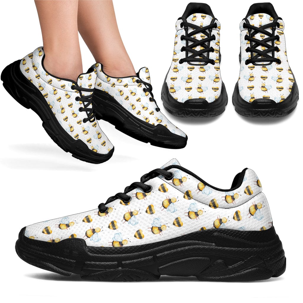 Bee Hearts (Black or White Sole) - Chunky Sneakers Women's Sneakers - Black - Bee Hearts (Black) - Chunky Sneakers / US5.5 (EU36) Shoezels™