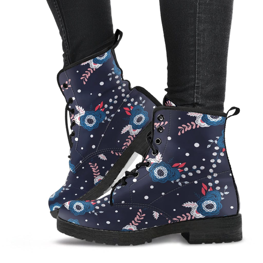 Blue Floral Cruelty Free Leather Boots