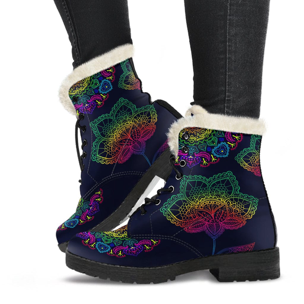 Colorful Flower Cruelty Free Fur Lined Boots