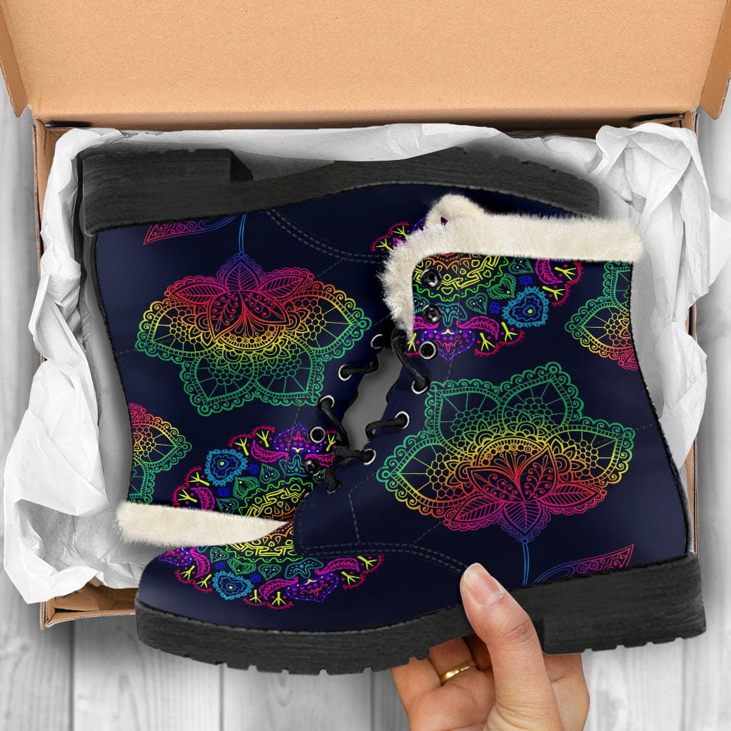 Colorful Flower Cruelty Free Fur Lined Boots