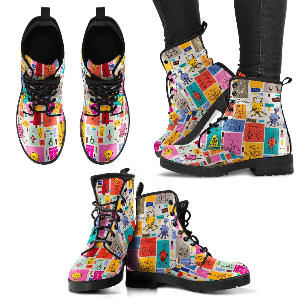 Cute Robots - Cruelty Free Leather Boots Shoezels™