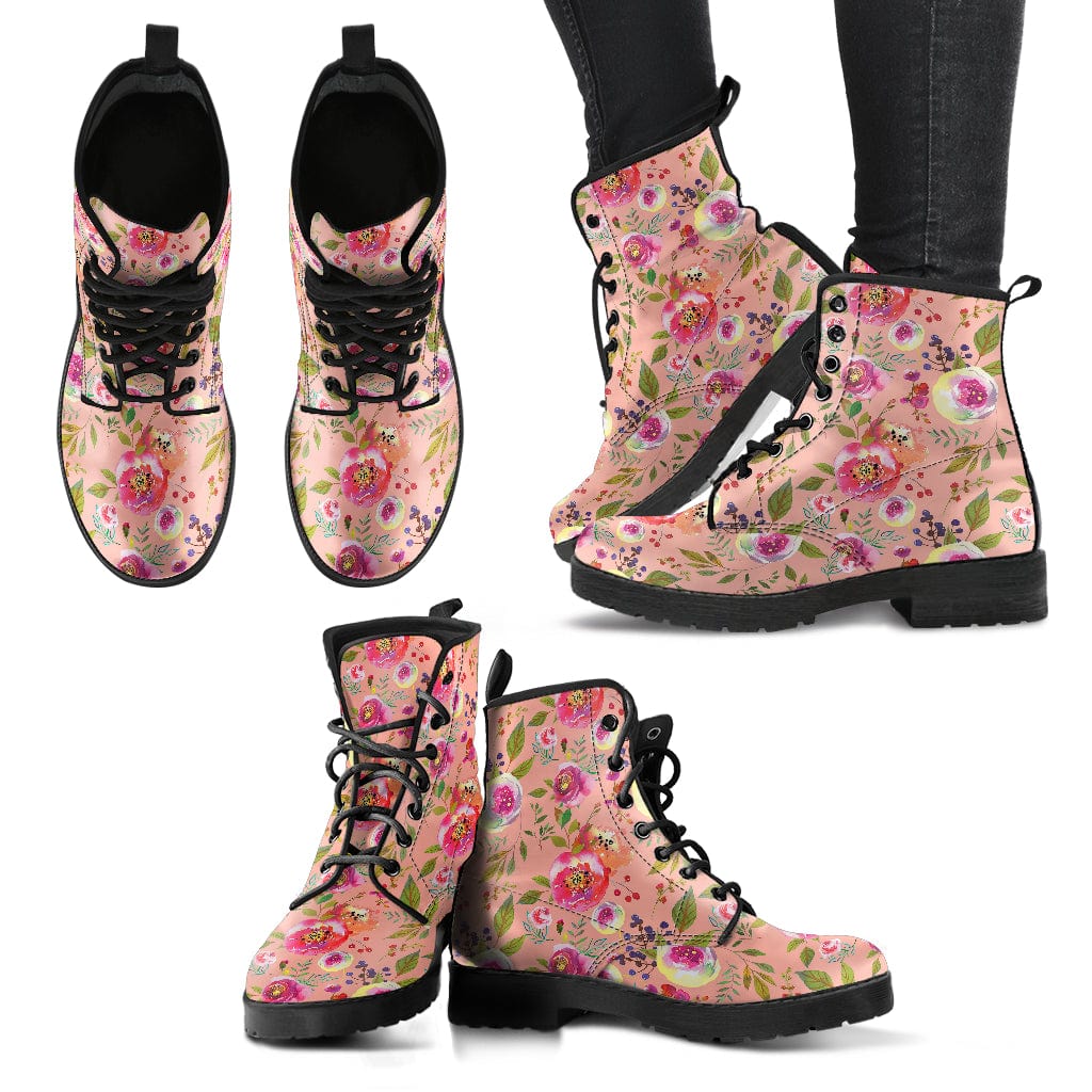 Floral Apricot Roses Peonies Cruelty Free Leather Boots