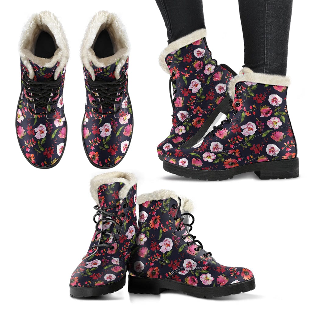 Floral Peonies Cruelty Free Fur Lined Leather Boots