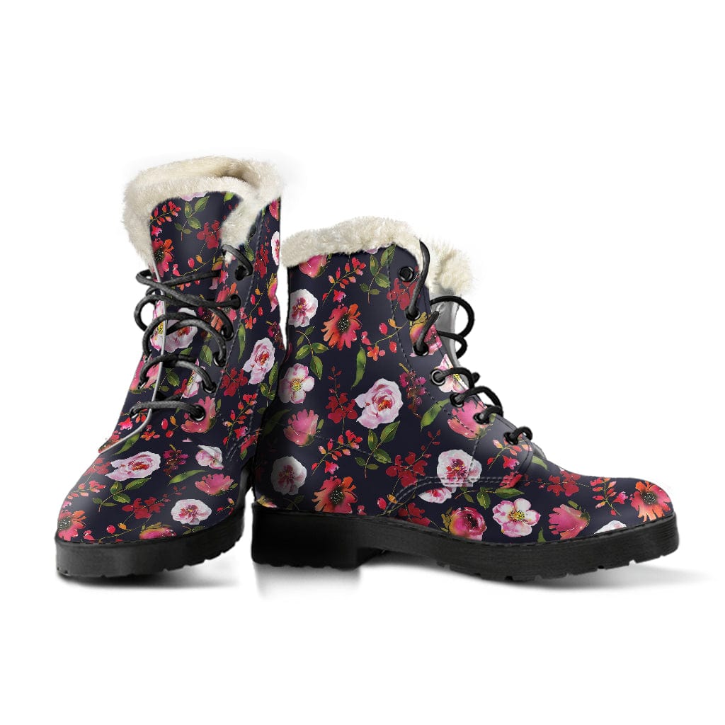 Floral Peonies Cruelty Free Fur Lined Leather Boots