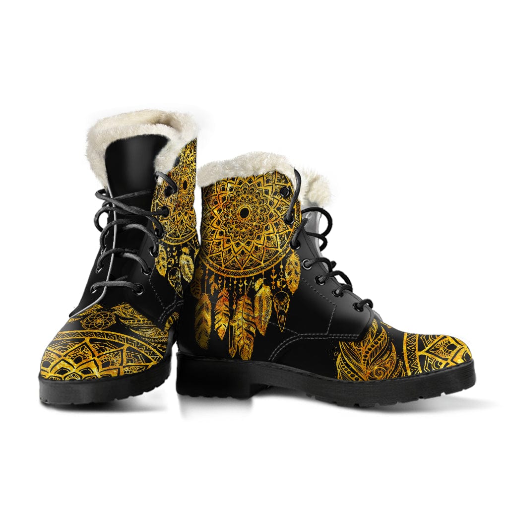 Golden Dream Catcher Cruelty Free Leather Fur Lined Boots
