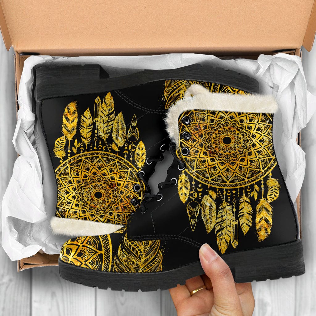 Golden Dream Catcher Cruelty Free Leather Fur Lined Boots