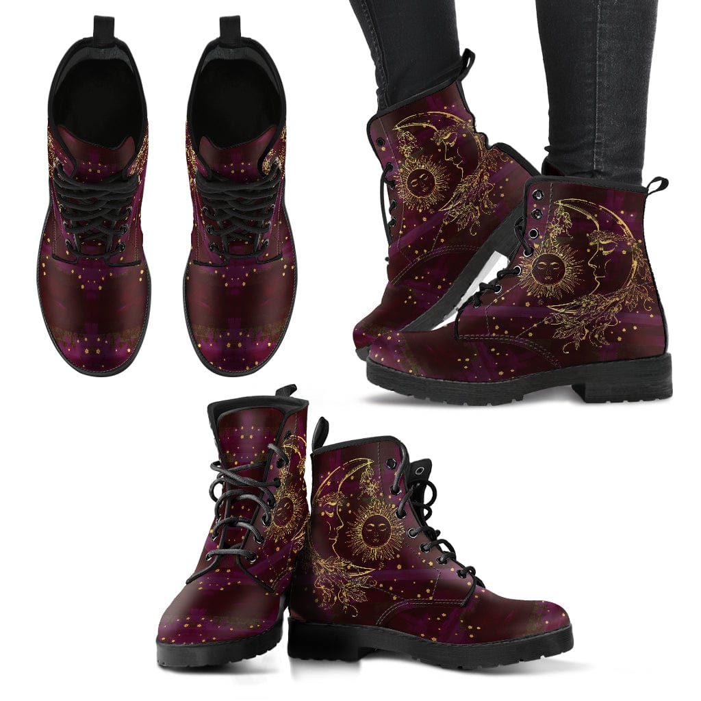 Maroon Sun and Moon Cruelty Free Leather Boots