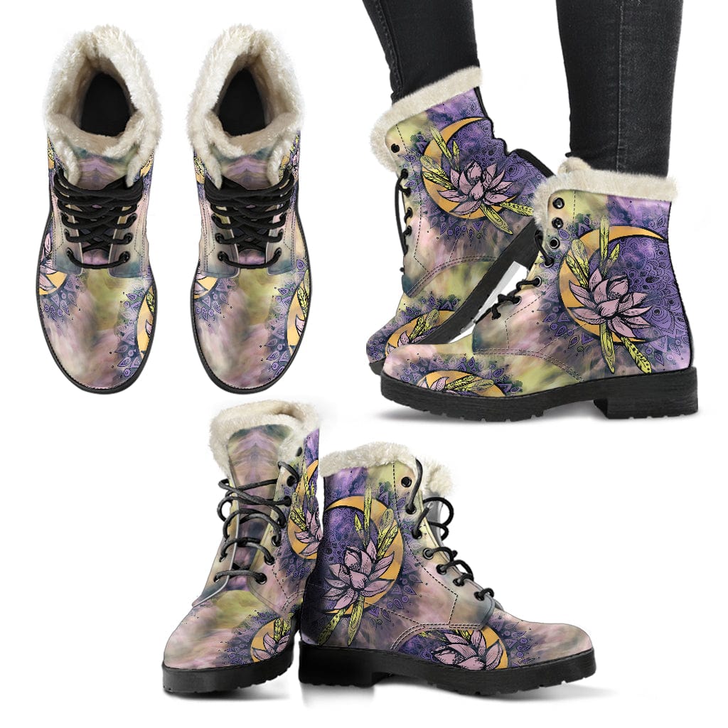 Moon Lotus Cruelty Free Fur Lined Leather Boots