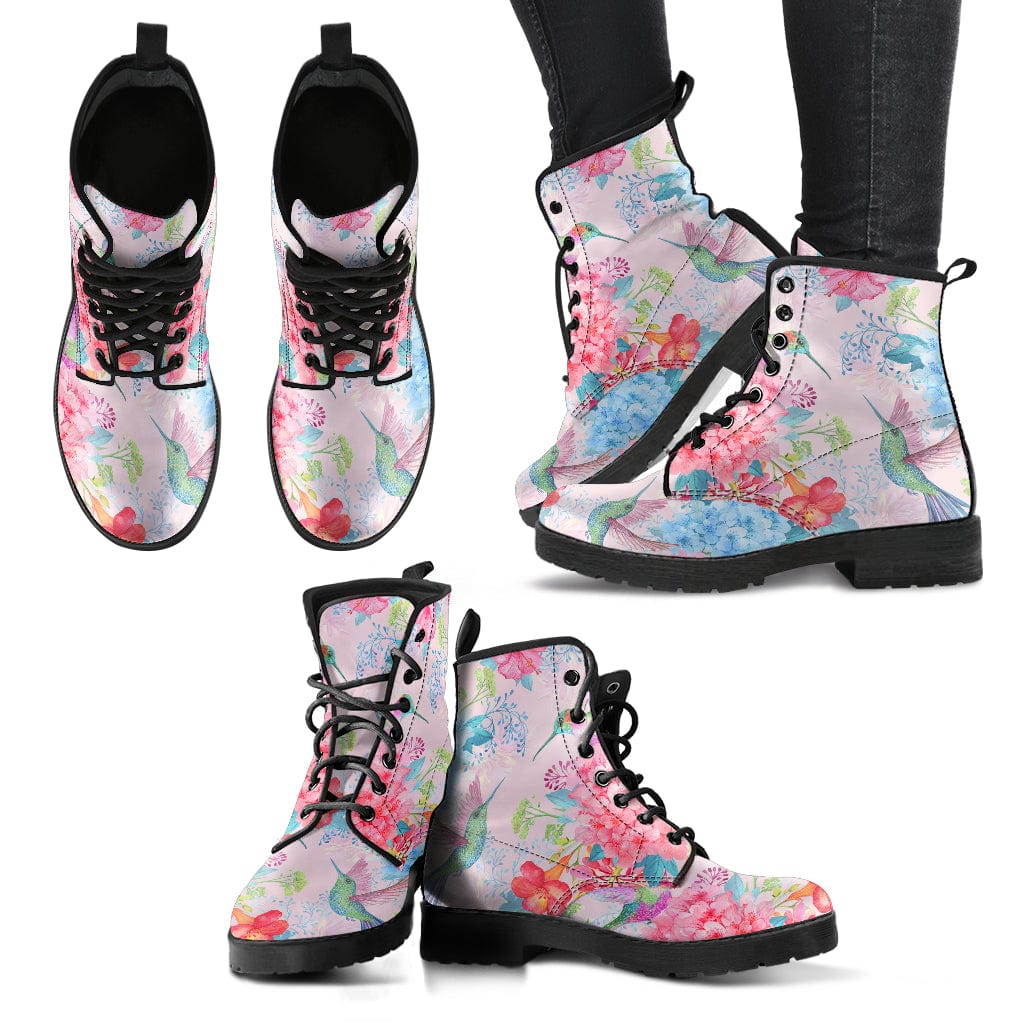 Pastel Pink Hummingbird Cruelty Free Leather Boots