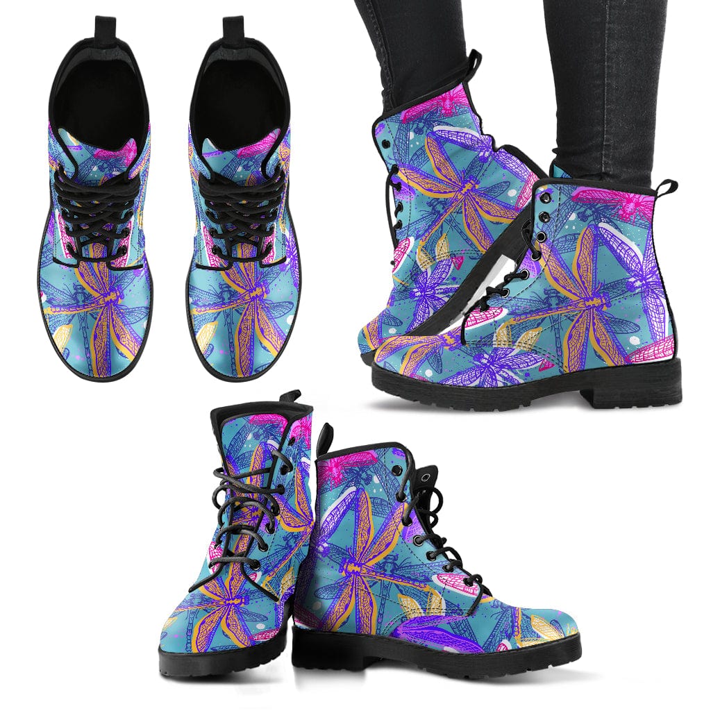 Pink and Purple Dragonfly Cruelty Free Leather Boots