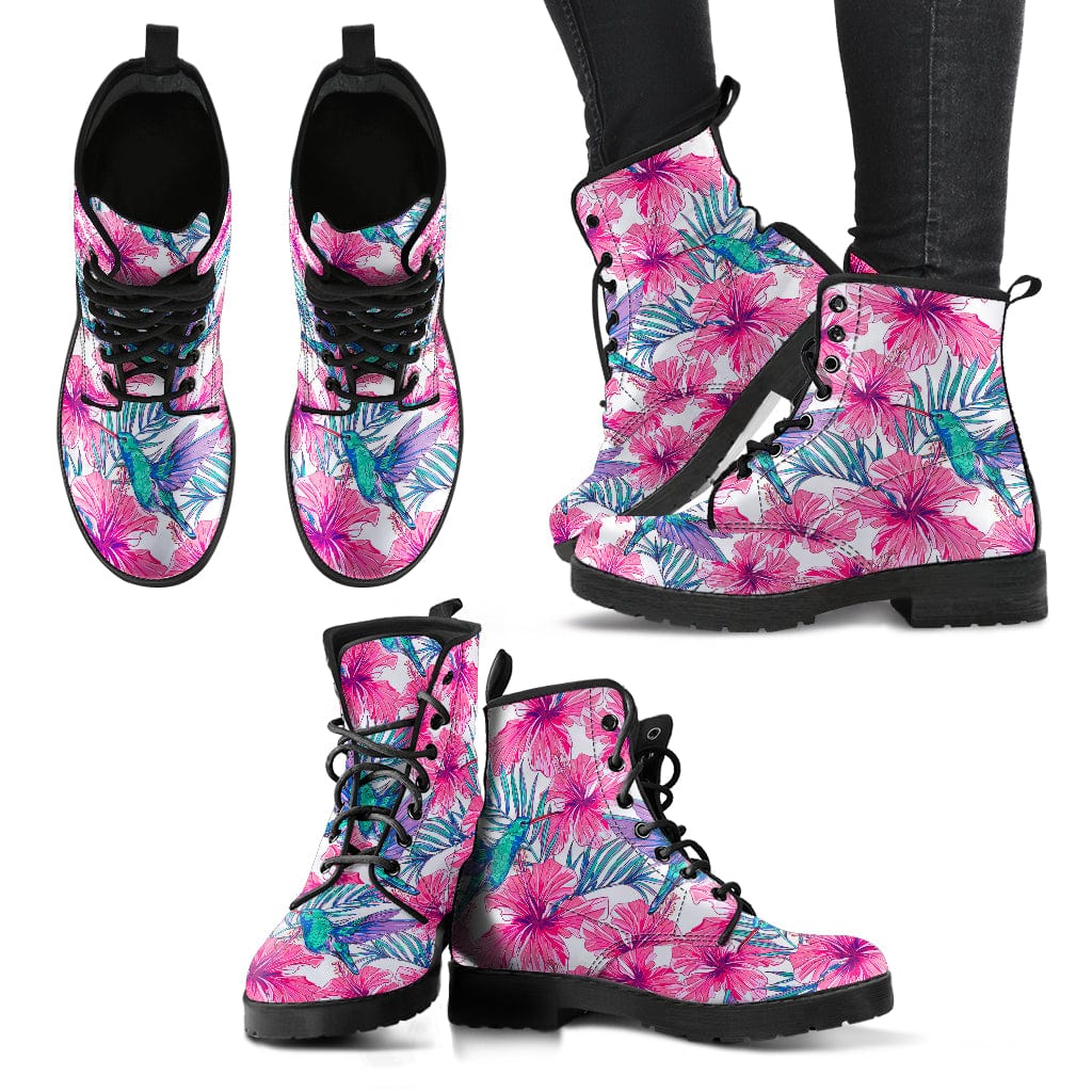 Pink Tropical Hummingbird Cruelty Free Leather Boots