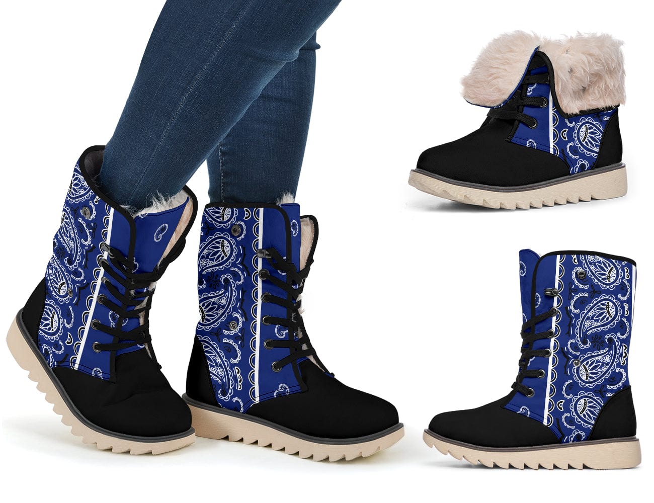 Royal Blue Bandana Women's Winter  Boots