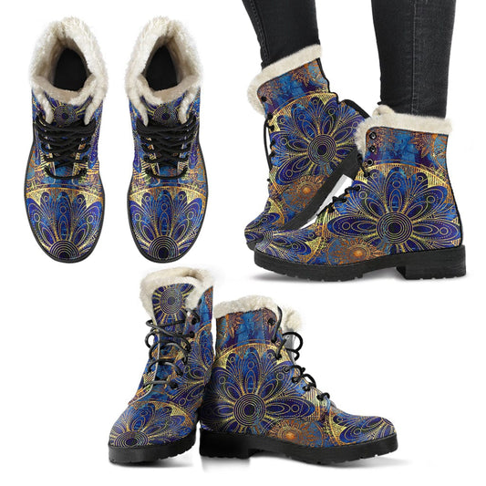 Shoe Blue & Gold Bohemian Cruelty Free Fur Lined Boots