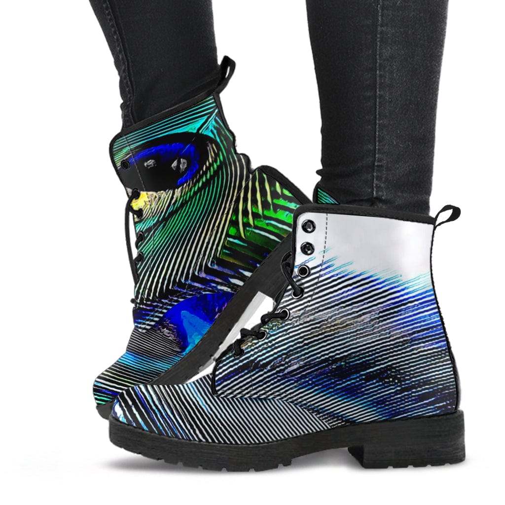 Shoe Peacock Feathers Cruelty Free Leather Boots