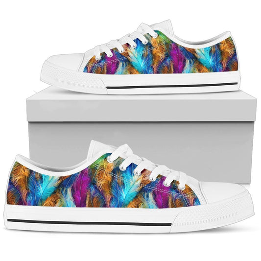 Shoe Rainbow Feathers - Low Tops Womens Low Top - White - Rainbow Feathers - Low Tops / US5.5 (EU36) Shoezels™
