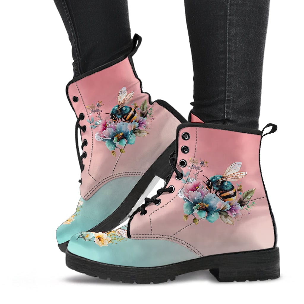 Floral  Bee - Cruelty Free Leather Boots Shoezels™ Shoes | Boots | Sneakers