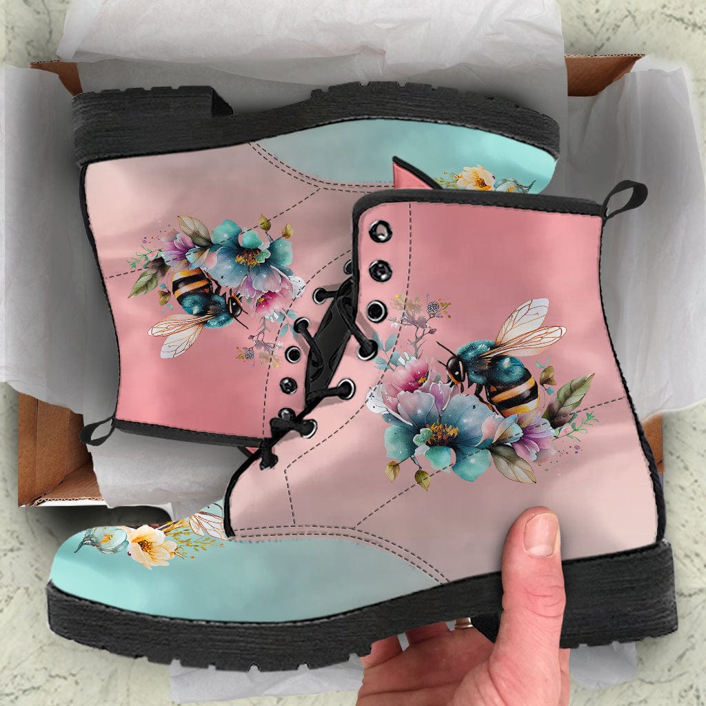 Floral  Bee - Cruelty Free Leather Boots Shoezels™ Shoes | Boots | Sneakers
