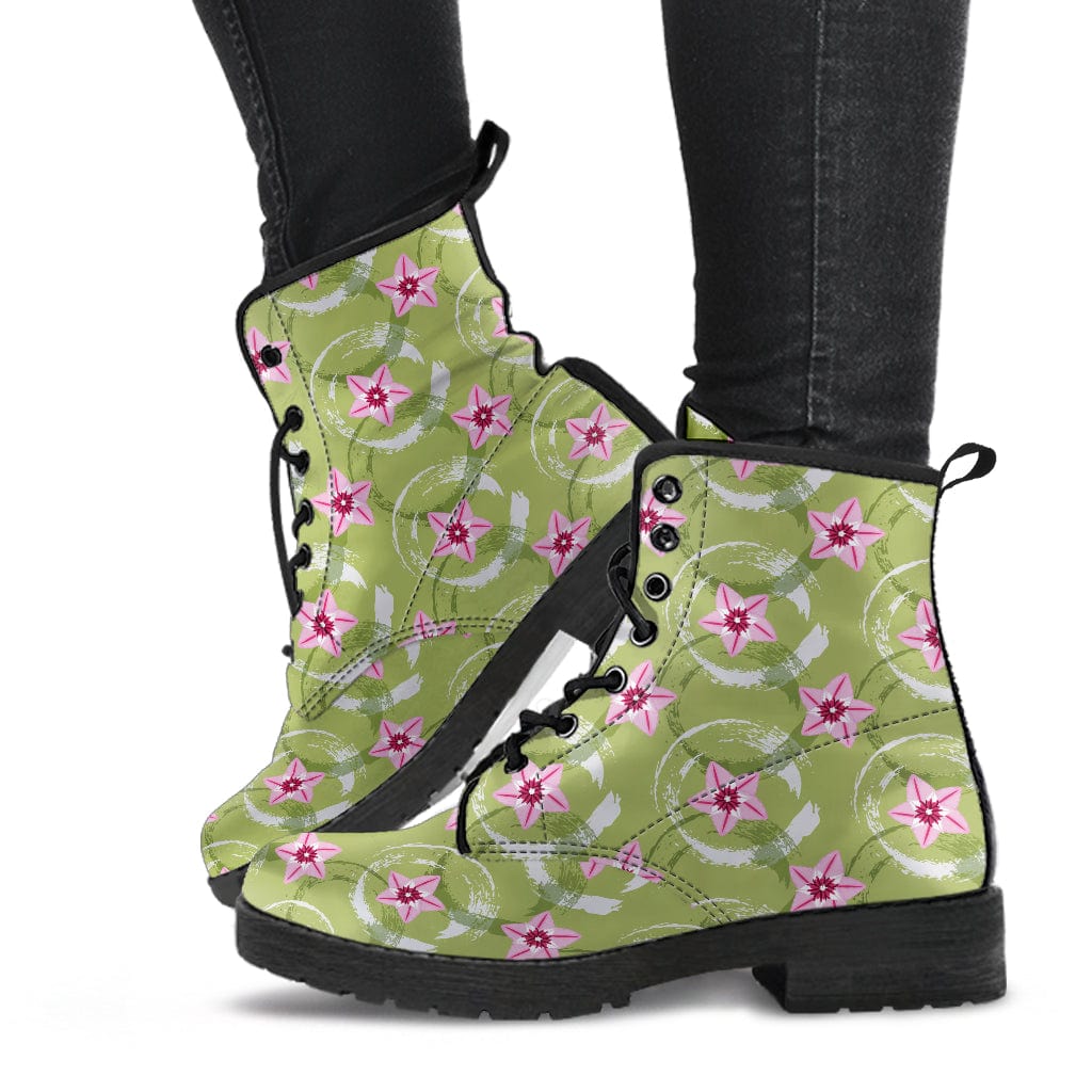 Green Floral Balls - Cruelty Free Leather Boots Shoezels™ Shoes | Boots | Sneakers