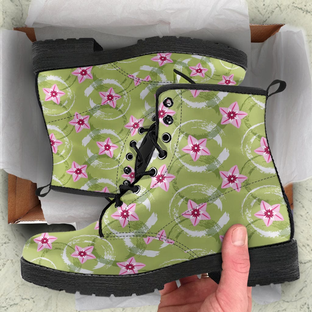 Green Floral Balls - Cruelty Free Leather Boots Shoezels™ Shoes | Boots | Sneakers