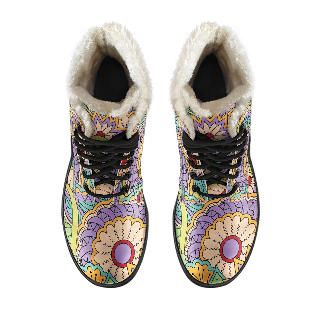 Multi Colour Flowers - Cruelty Free Fur Lined Boots Shoezels™ Shoes | Boots | Sneakers