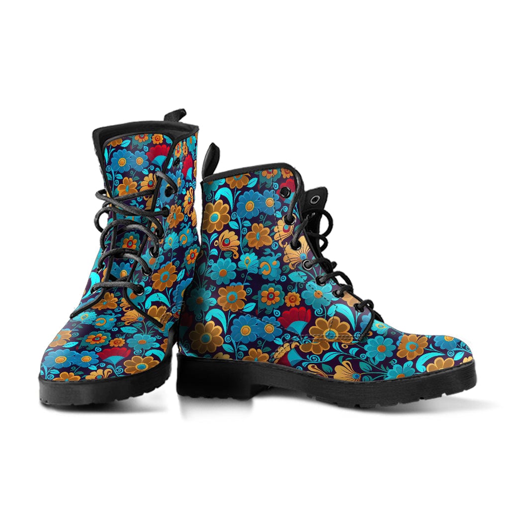 Retro Flowers - Cruelty Free Leather Boots Shoezels™ Shoes | Boots | Sneakers