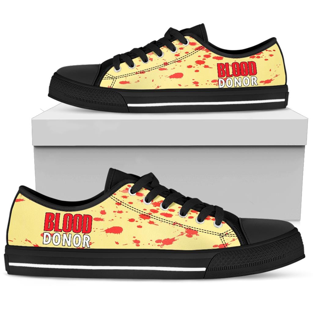 Blood Donor - White Womens Low Top - Black - Blood Donor - Black / US5.5 (EU36) Shoezels™ Shoes | Boots | Sneakers