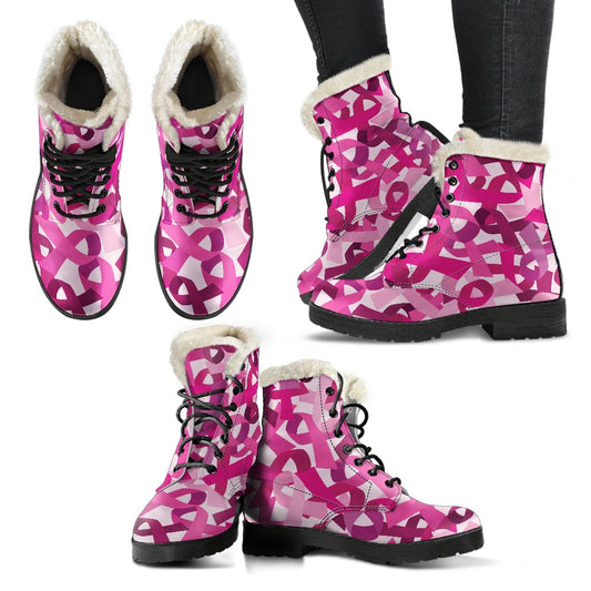 Shoes Breast Cancer Awareness Faux Fur Leather Boots