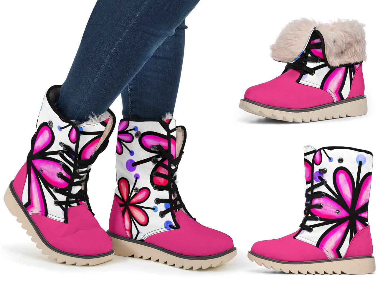 Shoes Doodle Flowers Winter Boots