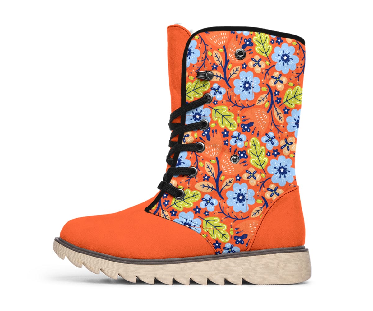 Shoes Orange Floral Winter Boots