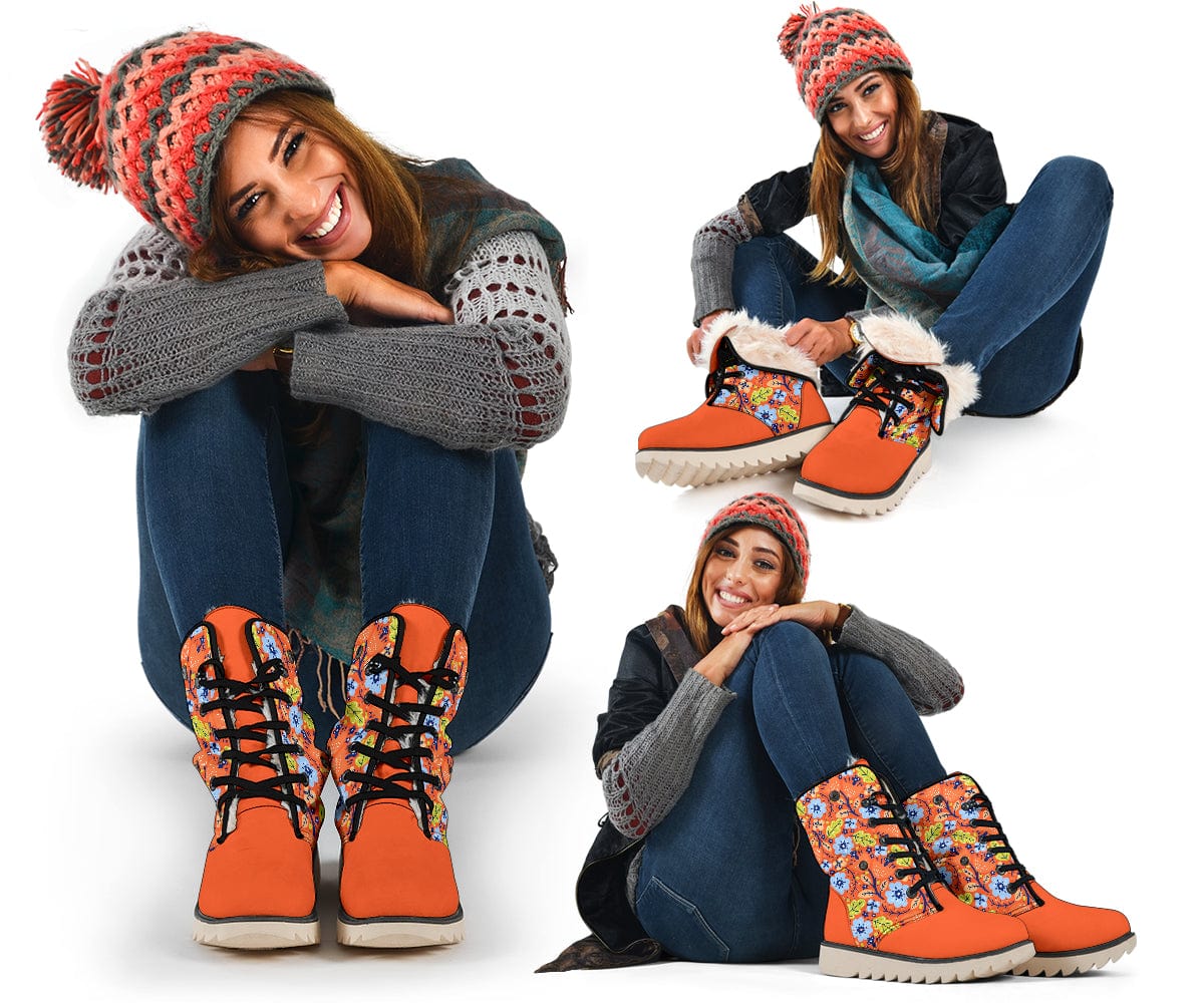 Shoes Orange Floral Winter Boots