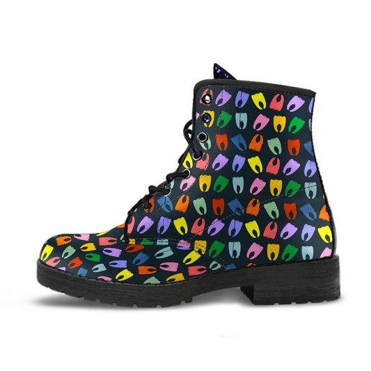 Shoes Colourful Teeth - Cruelty Free Leather Boots Women's Leather Boots - Black - Colourful Teeth - Cruelty Free Leather Boots / US5 (EU35) Shoezels™ Shoes | Boots | Sneakers